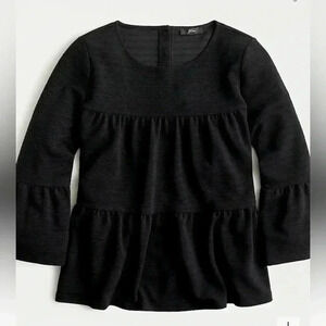 J Crew Black Size Small Babydoll Blouse Top Tiered Textured Bell Sleeve Women